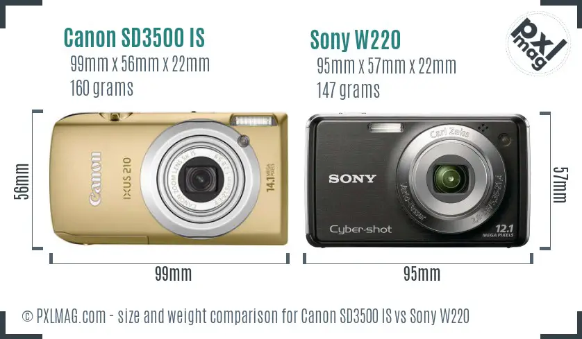 Canon SD3500 IS vs Sony W220 size comparison