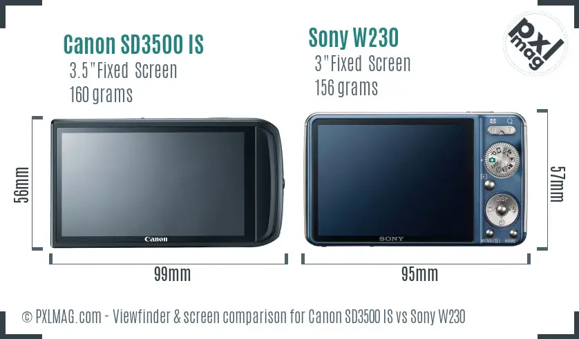 Canon SD3500 IS vs Sony W230 Screen and Viewfinder comparison