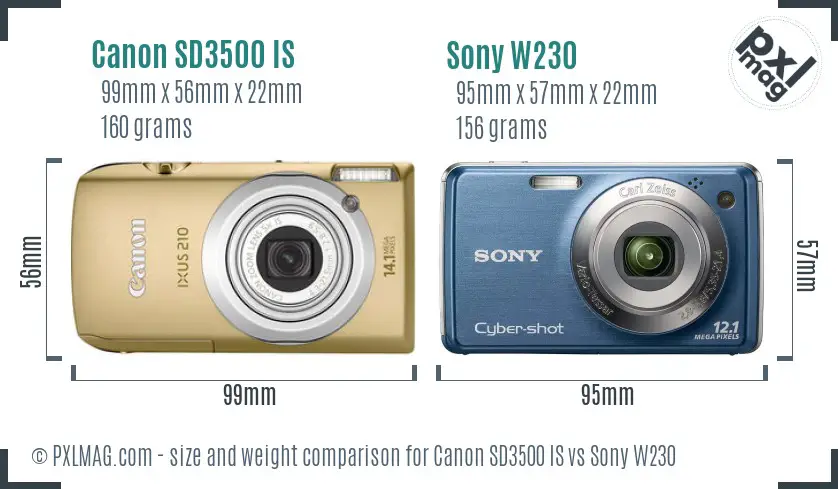 Canon SD3500 IS vs Sony W230 size comparison