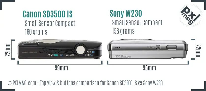 Canon SD3500 IS vs Sony W230 top view buttons comparison