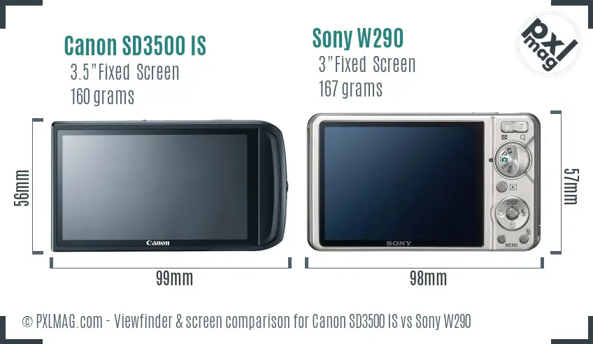 Canon SD3500 IS vs Sony W290 Screen and Viewfinder comparison