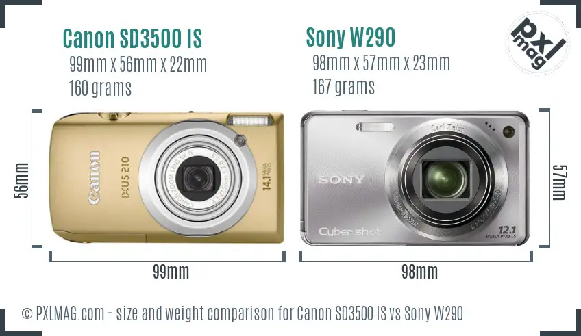 Canon SD3500 IS vs Sony W290 size comparison