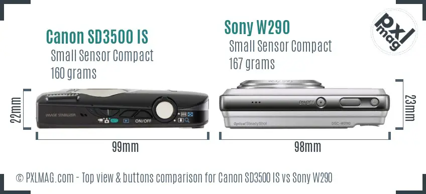 Canon SD3500 IS vs Sony W290 top view buttons comparison
