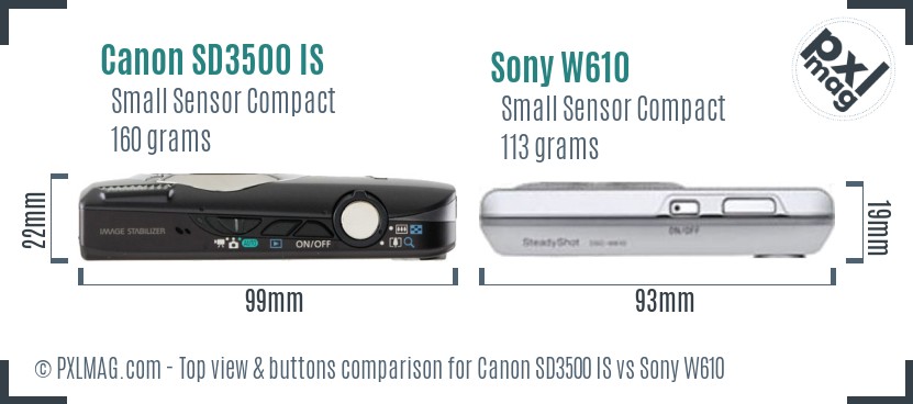 Canon SD3500 IS vs Sony W610 top view buttons comparison