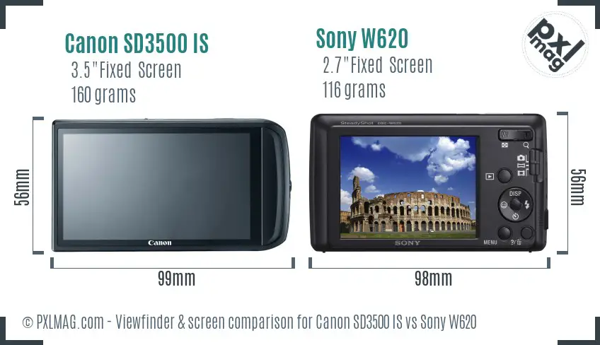 Canon SD3500 IS vs Sony W620 Screen and Viewfinder comparison