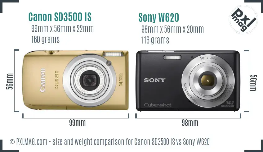 Canon SD3500 IS vs Sony W620 size comparison