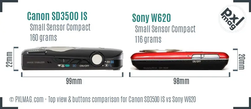 Canon SD3500 IS vs Sony W620 top view buttons comparison