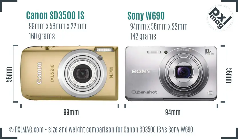 Canon SD3500 IS vs Sony W690 size comparison Canon SD3500 IS vs Sony W690 size comparison