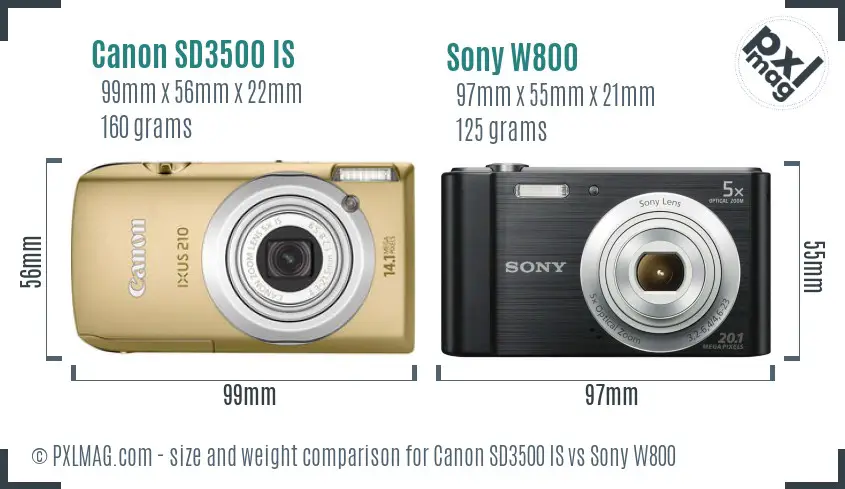 Canon SD3500 IS vs Sony W800 size comparison