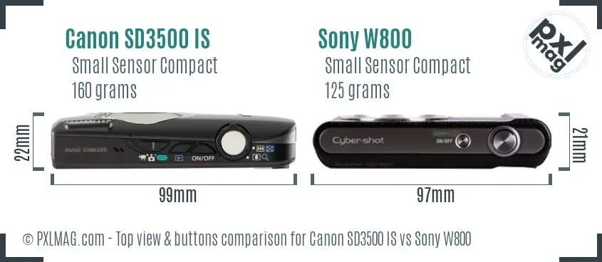 Canon SD3500 IS vs Sony W800 top view buttons comparison