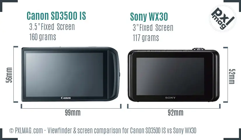 Canon SD3500 IS vs Sony WX30 Screen and Viewfinder comparison