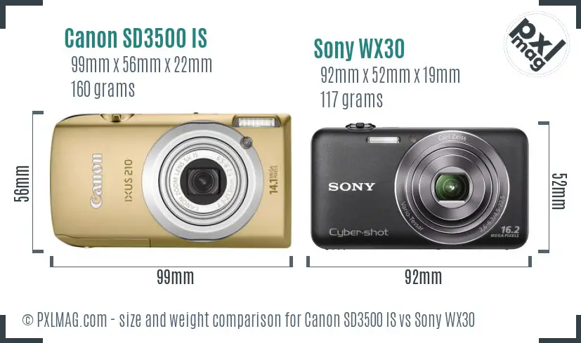 Canon SD3500 IS vs Sony WX30 size comparison