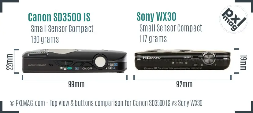 Canon SD3500 IS vs Sony WX30 top view buttons comparison