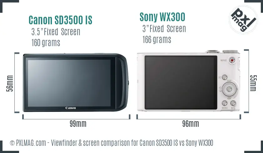 Canon SD3500 IS vs Sony WX300 Screen and Viewfinder comparison