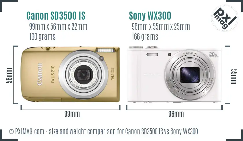 Canon SD3500 IS vs Sony WX300 size comparison