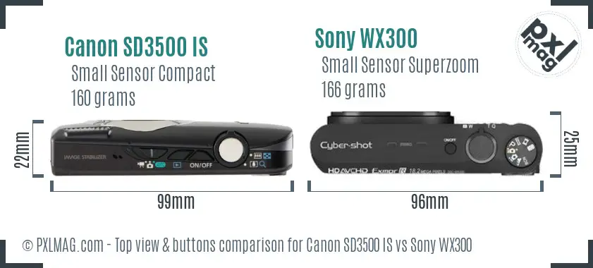 Canon SD3500 IS vs Sony WX300 top view buttons comparison