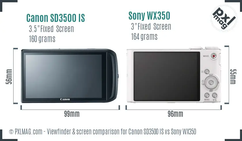 Canon SD3500 IS vs Sony WX350 Screen and Viewfinder comparison