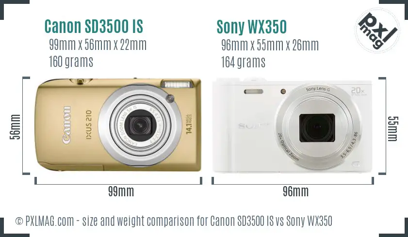 Canon SD3500 IS vs Sony WX350 size comparison