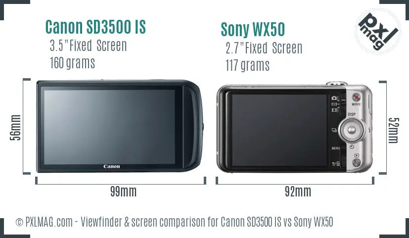 Canon SD3500 IS vs Sony WX50 Screen and Viewfinder comparison