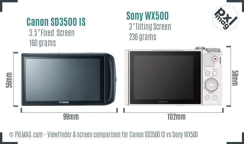 Canon SD3500 IS vs Sony WX500 Screen and Viewfinder comparison