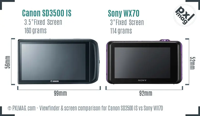 Canon SD3500 IS vs Sony WX70 Screen and Viewfinder comparison Canon SD3500 IS vs Sony WX70 Screen and Viewfinder comparison