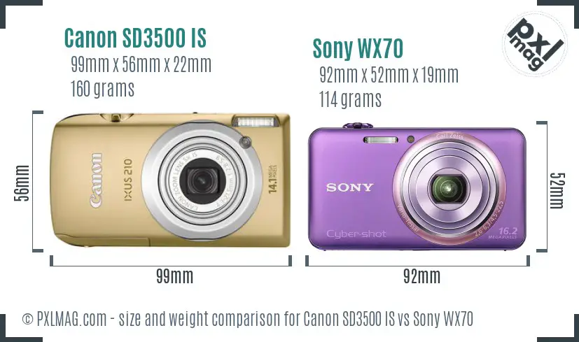 Canon SD3500 IS vs Sony WX70 size comparison Canon SD3500 IS vs Sony WX70 size comparison