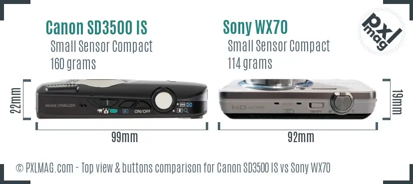 Canon SD3500 IS vs Sony WX70 top view buttons comparison Canon SD3500 IS vs Sony WX70 top view buttons comparison