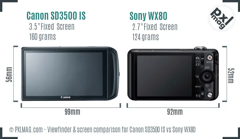 Canon SD3500 IS vs Sony WX80 Screen and Viewfinder comparison
