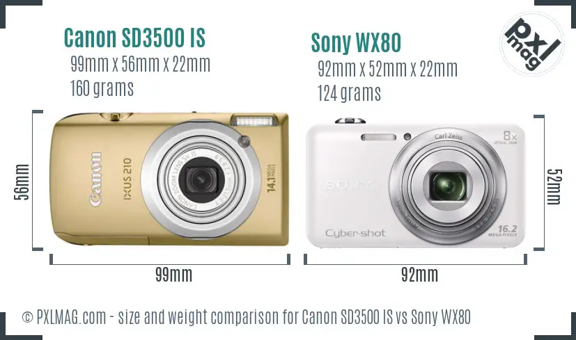 Canon SD3500 IS vs Sony WX80 size comparison Canon SD3500 IS vs Sony WX80 size comparison