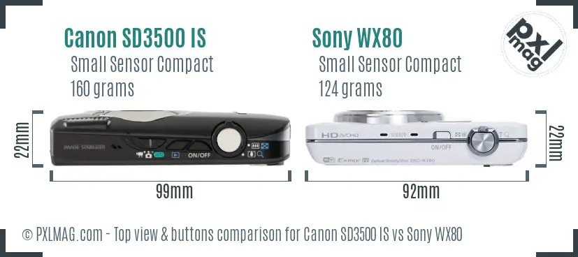 Canon SD3500 IS vs Sony WX80 top view buttons comparison