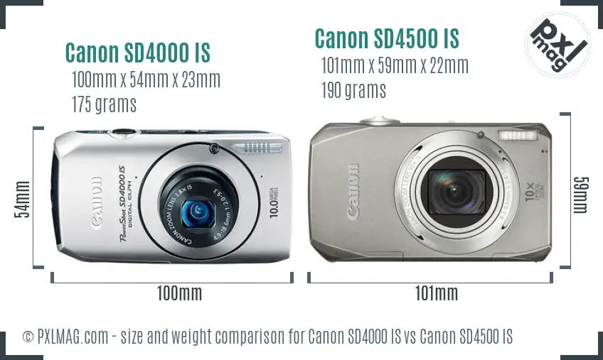 Canon SD4000 IS vs Canon SD4500 IS size comparison