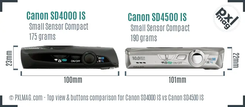 Canon SD4000 IS vs Canon SD4500 IS top view buttons comparison