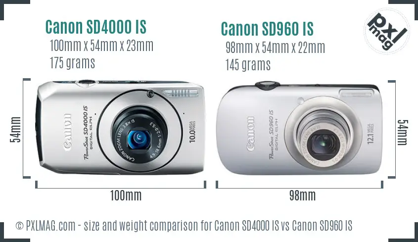 Canon SD4000 IS vs Canon SD960 IS size comparison