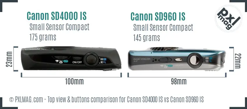 Canon SD4000 IS vs Canon SD960 IS top view buttons comparison
