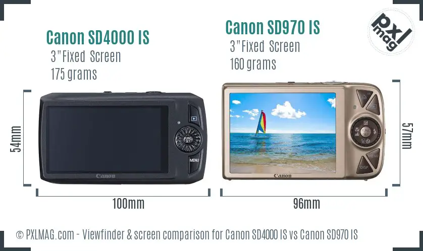 Canon SD4000 IS vs Canon SD970 IS Screen and Viewfinder comparison