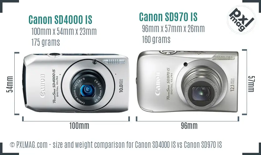 Canon SD4000 IS vs Canon SD970 IS size comparison
