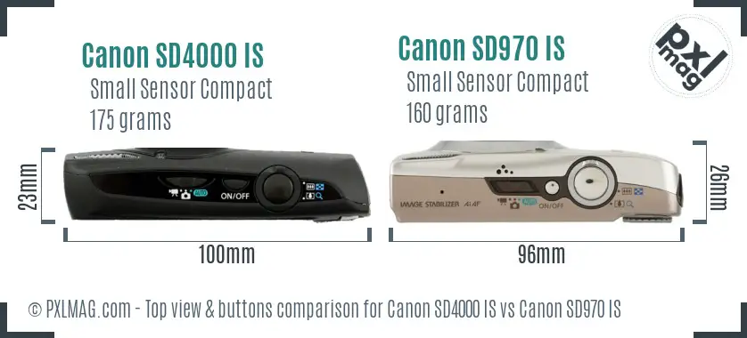 Canon SD4000 IS vs Canon SD970 IS top view buttons comparison