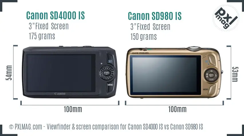 Canon SD4000 IS vs Canon SD980 IS Screen and Viewfinder comparison
