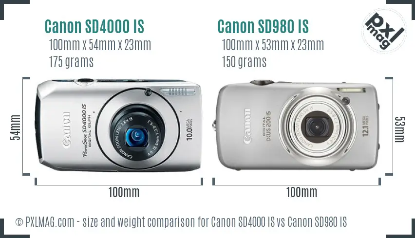 Canon SD4000 IS vs Canon SD980 IS size comparison