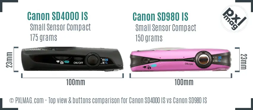 Canon SD4000 IS vs Canon SD980 IS top view buttons comparison
