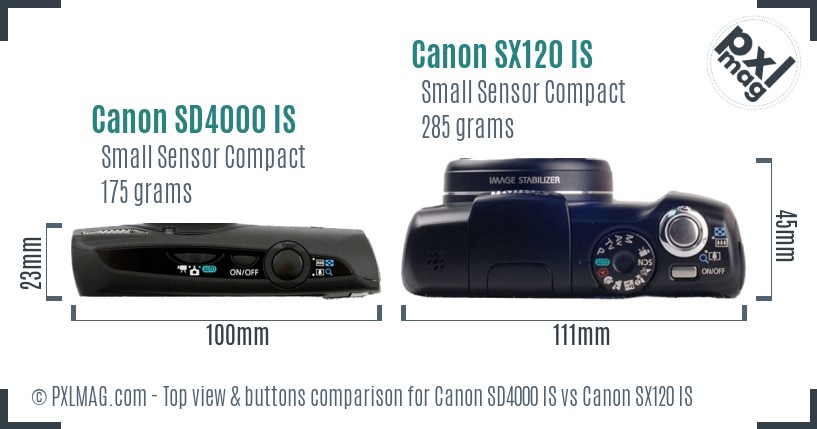 Canon SD4000 IS vs Canon SX120 IS top view buttons comparison