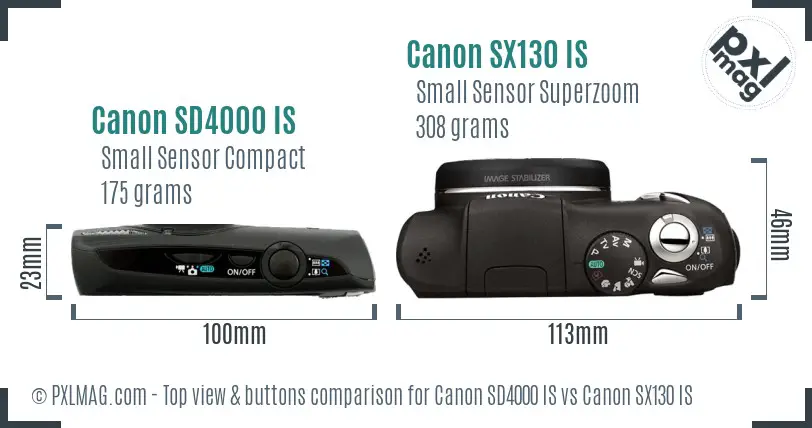 Canon SD4000 IS vs Canon SX130 IS top view buttons comparison