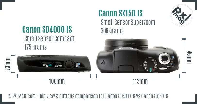 Canon SD4000 IS vs Canon SX150 IS top view buttons comparison