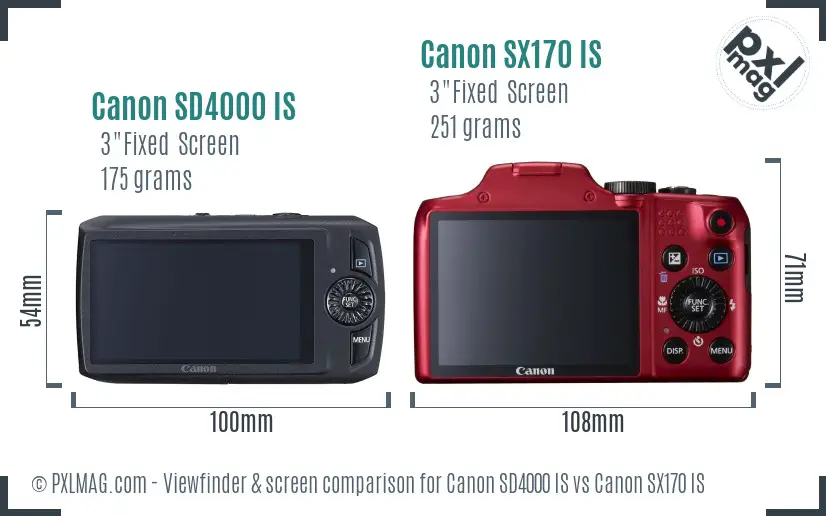 Canon SD4000 IS vs Canon SX170 IS Screen and Viewfinder comparison