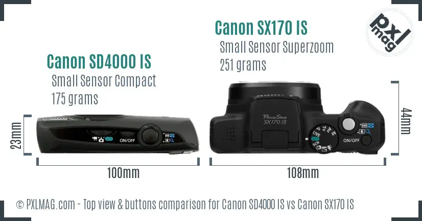 Canon SD4000 IS vs Canon SX170 IS top view buttons comparison