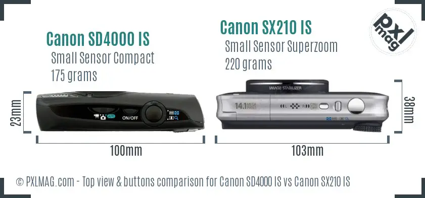 Canon SD4000 IS vs Canon SX210 IS top view buttons comparison