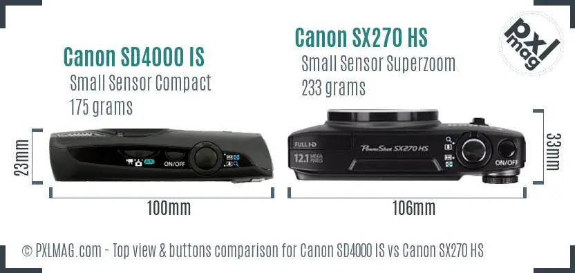 Canon SD4000 IS vs Canon SX270 HS top view buttons comparison