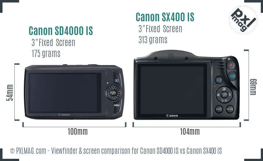 Canon SD4000 IS vs Canon SX400 IS Screen and Viewfinder comparison