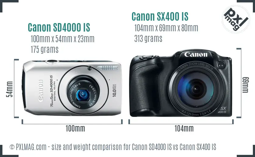 Canon SD4000 IS vs Canon SX400 IS size comparison