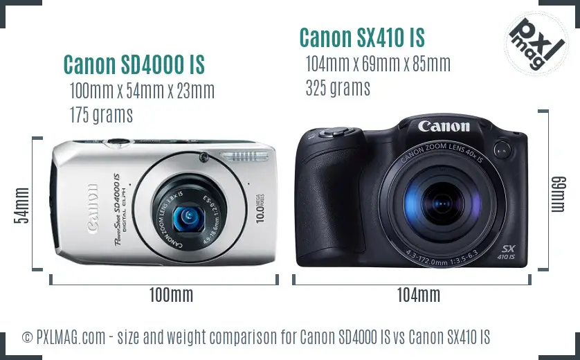 Canon SD4000 IS vs Canon SX410 IS size comparison